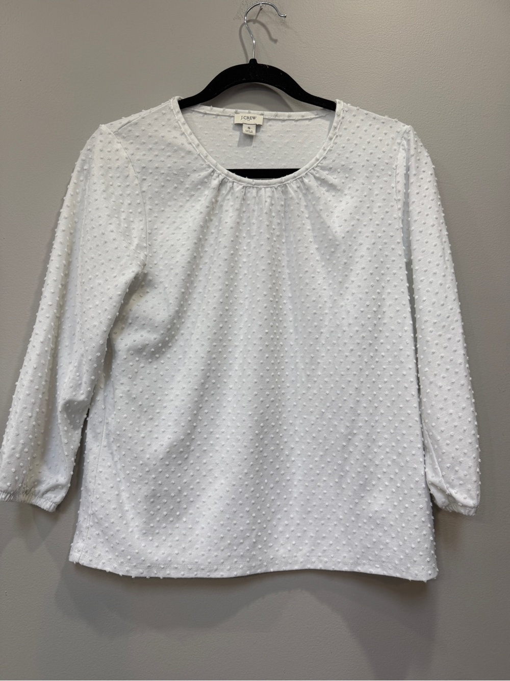 J. Crew White Swiss Dot 3/4 Sleeve Blouse